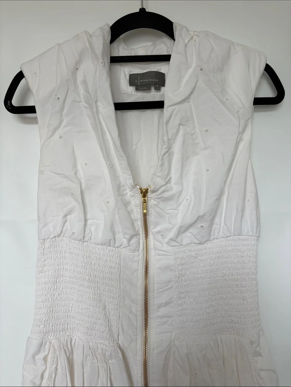 Anthropologie Maeve The Tommie Cap-Sleeve Smocked Front-Zip Shirt Dress Eyelet M - Picture 5 of 12